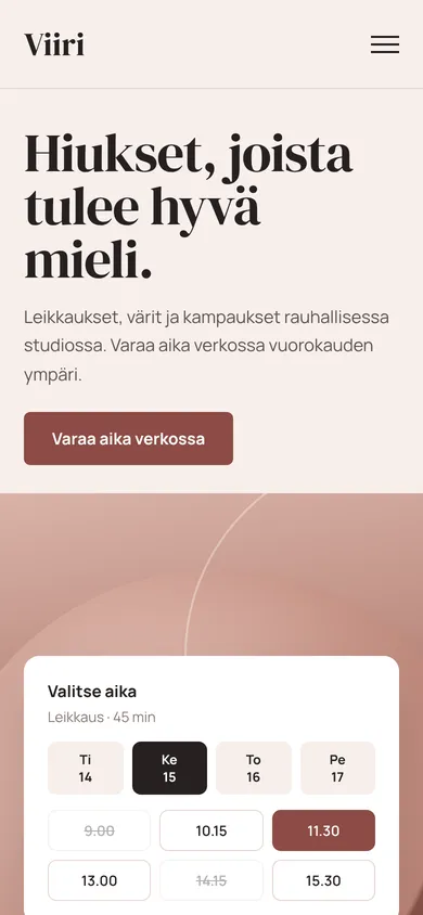 Hiusstudio Viiri – sama sivu puhelimella