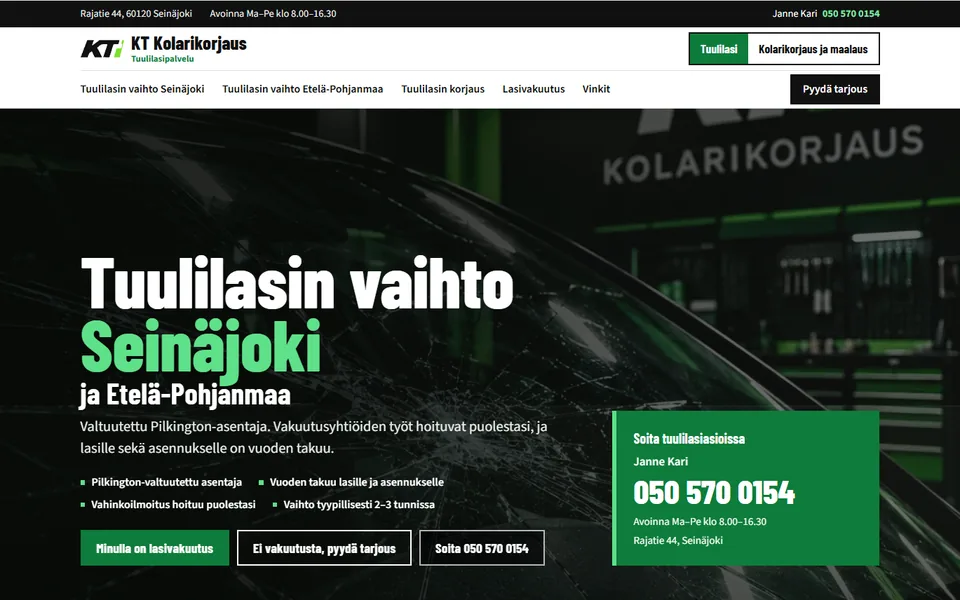 KT Kolarikorjaus: verkkosivun etusivu